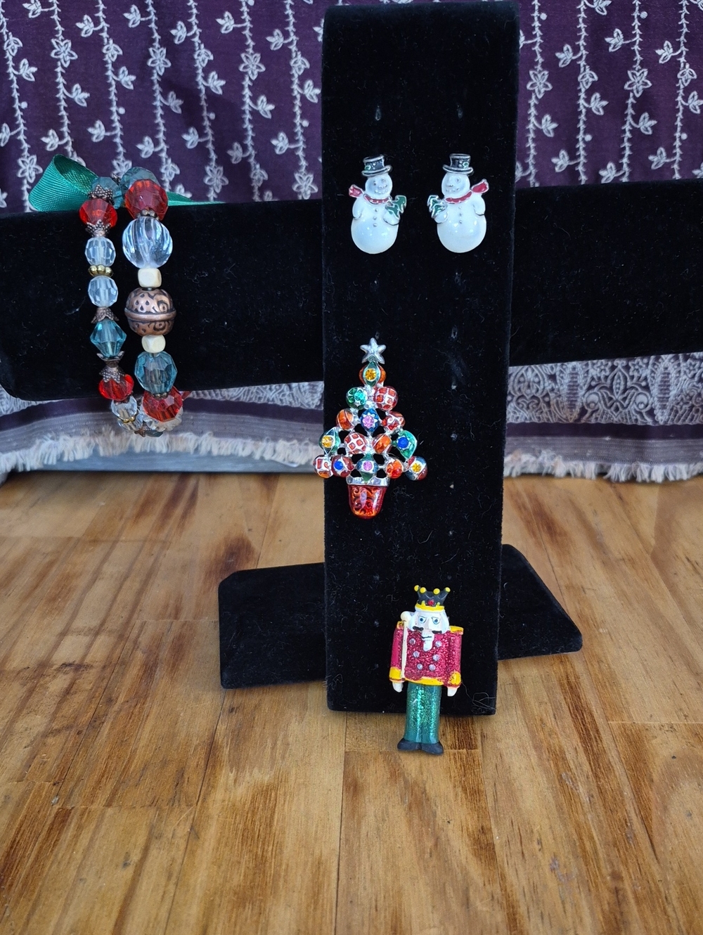 Christmas Jewelry Set - Multicolor Holiday Tree, Nutcracker & Snowman Pins